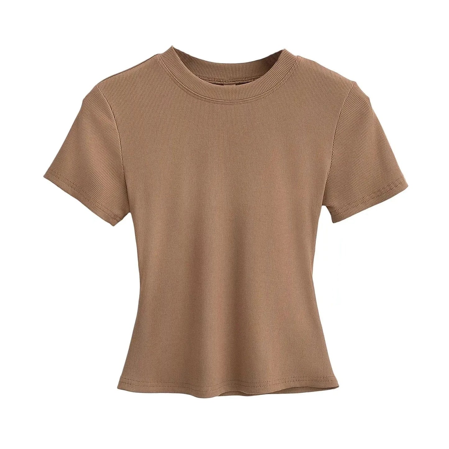 M / Light Brown / Spandex / Cotton Casual T-Shirts Women Slim Fit Tees Female short Sleeve Top summer Ladies Solid Basic T-shirt cotton t shirt