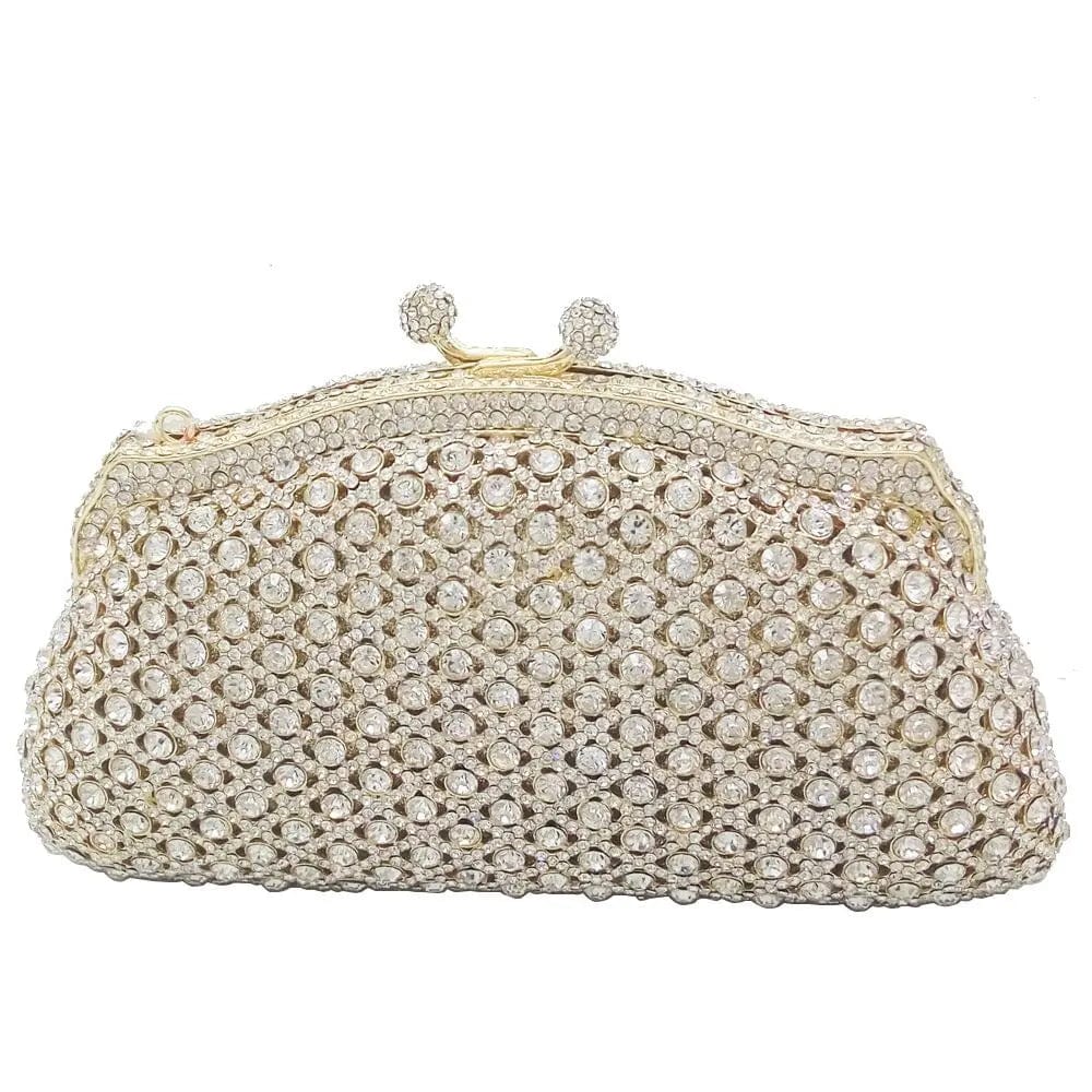 M / Light Gold Wholesales Luxury Crystal Elegant Clutch Bag Dress Wedding Purse Women Rhinestone Party Evening Handbag For Woman