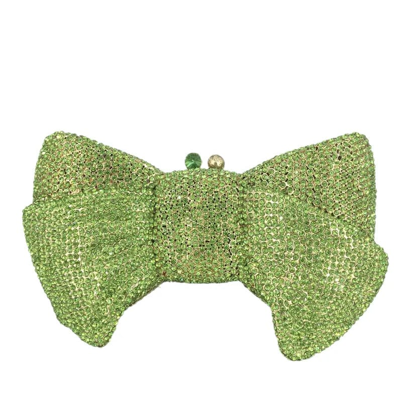 M / Light Green Luxury Women Bow Clutch Crystal Evening Bags Hard Case Metal Minaudiere Rhinestone Handbags Wedding Party Purse