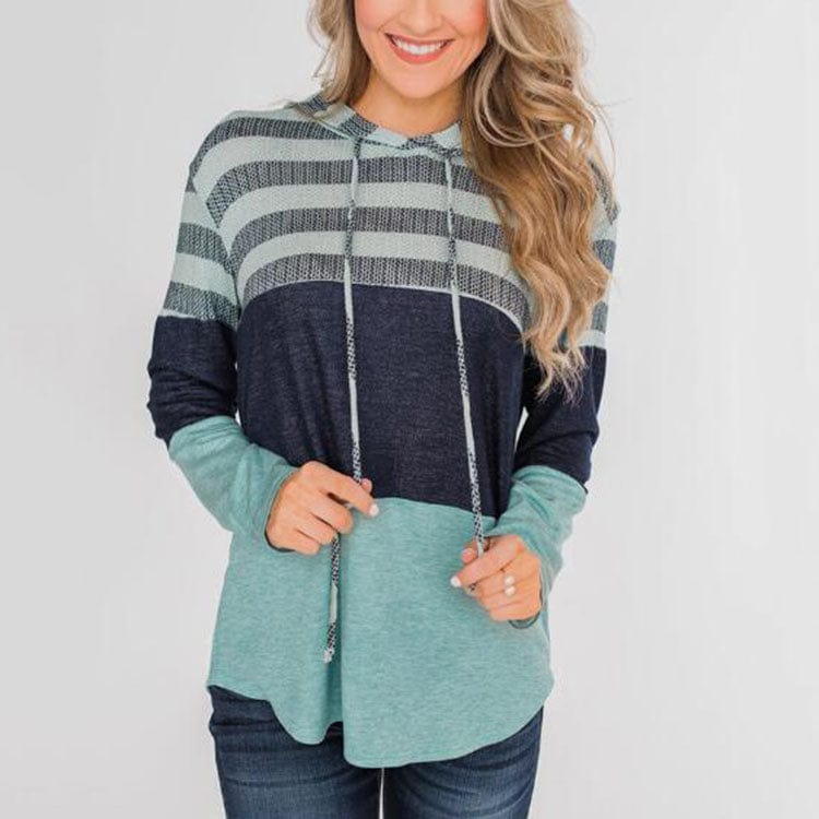 M / Light Green Vintage Patchwork Women's Loose T-shirt Autumn Casual Long Sleeve Pullover Hooded T Shirts for Women