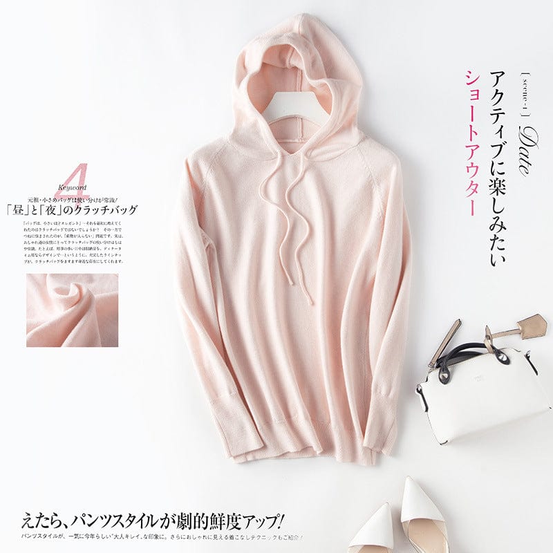 M / Light Pink Spring New Hooded Sweater Women's Loose Casual Knitted Base Shirt Thin Coat