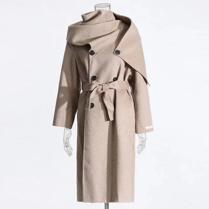 M / lightkhaki CHICEVER Fashion Lapel Long Sleeve Double Breasted Loose Winter Jackets For Women 2023