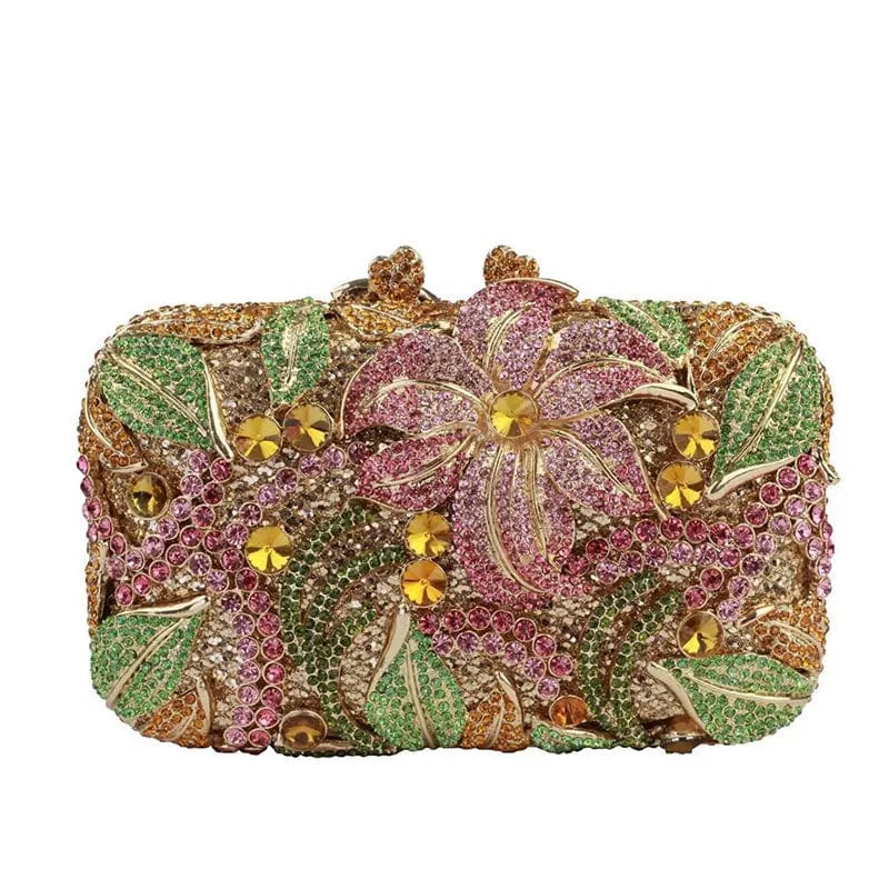 M / Mulity Flower Luxury Evening Bling Purses Handbag Floral Crystal Clutch Purse Rhinestone Handmade Ladies Diamond Bag