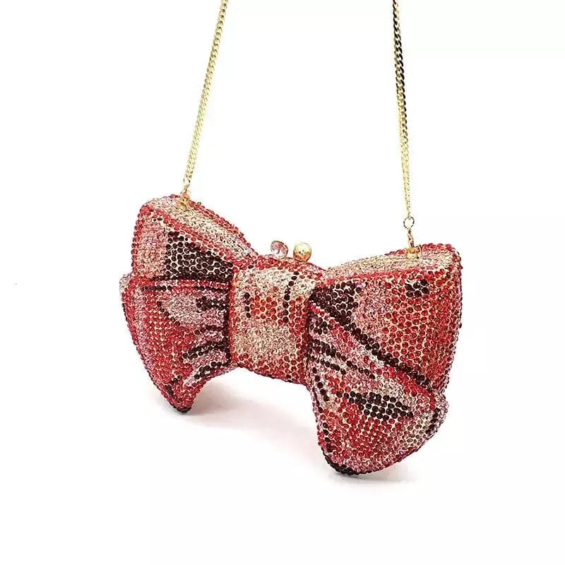 M / Mulity red Luxury Women Bow Clutch Crystal Evening Bags Hard Case Metal Minaudiere Rhinestone Handbags Wedding Party Purse