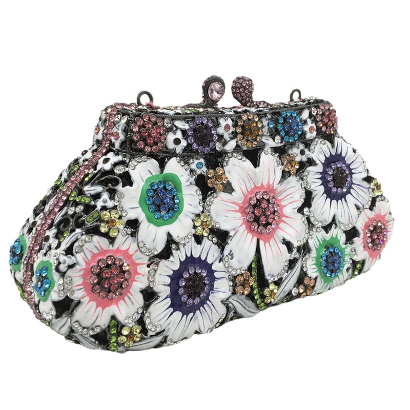 M / Multi Elegant Fashion Flower Women Evening Bags Crystal Diamond Metal Clutches Wedding Party Minaudiere Purses and Handbags