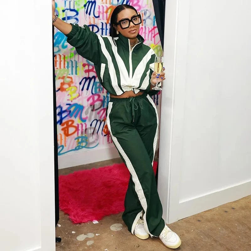 M / MY23ST1229 GREEN CUTENOVA MY23ST1229 2024 Casual Zipper Jacket And Windproof Pants 2 Piece Pants Set Women's Sets