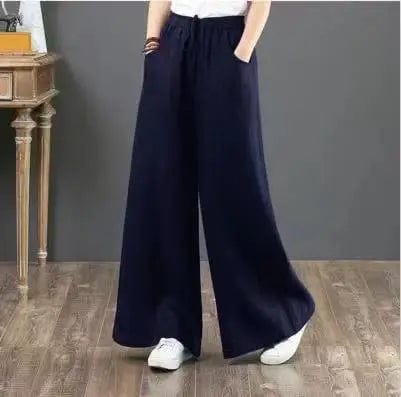 M / NAVY Liu Ming Dropshipping Products 2024 Korean Fashion Summer Women Cotton Linen Pants Oversize Clothes High Waist Trousers