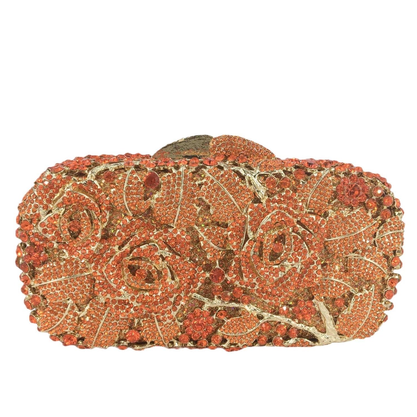 M / Orange Good Quality Wedding Bridal Crystal Evening Clutch Bags for Women Ladies Flower Evening Rhinestone Handbags