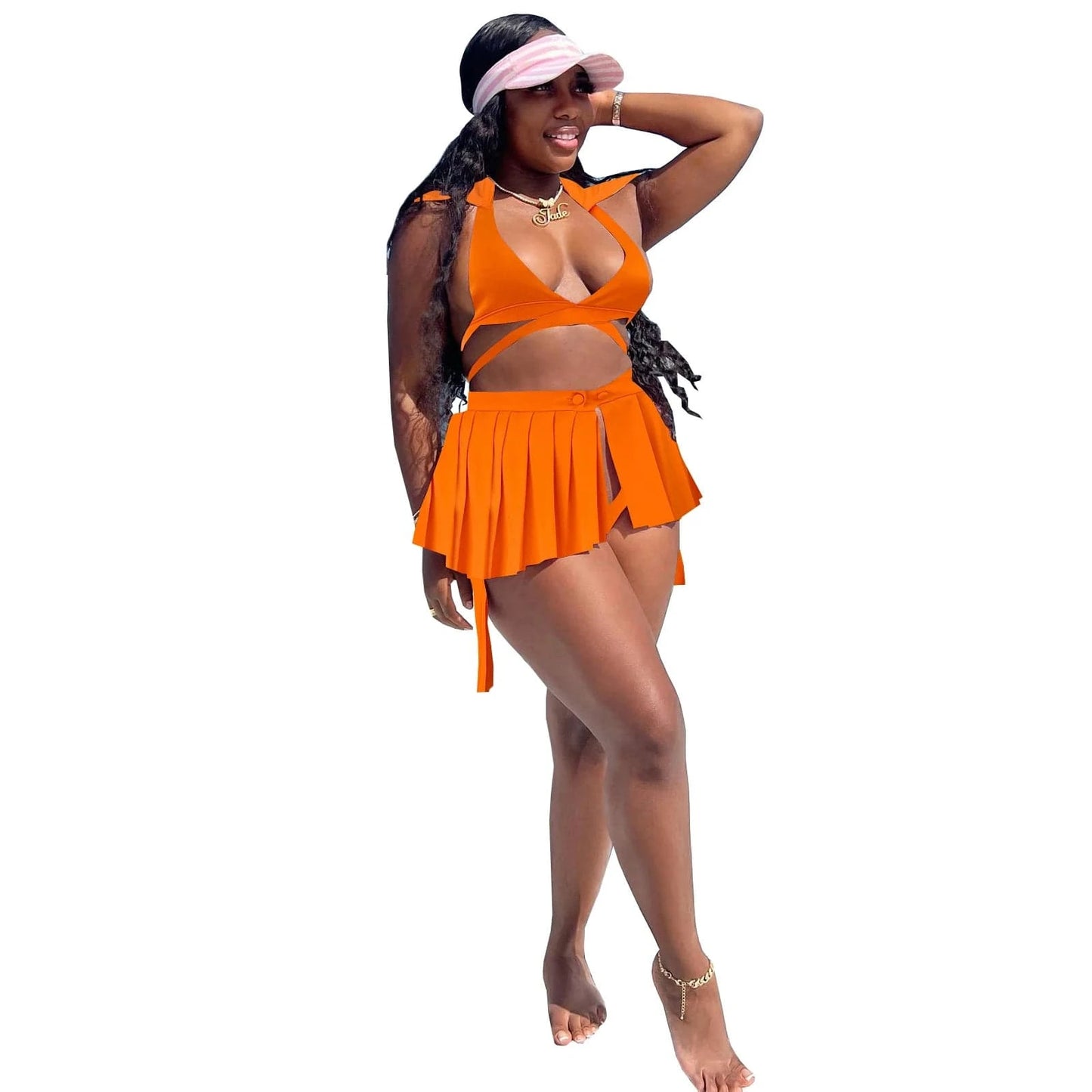 M / Orange New Arrivals Women Summer Clothes 3 Piece Bikini Set Swimsuit With Cover Ups 3 Piece Set For Women Clubwear