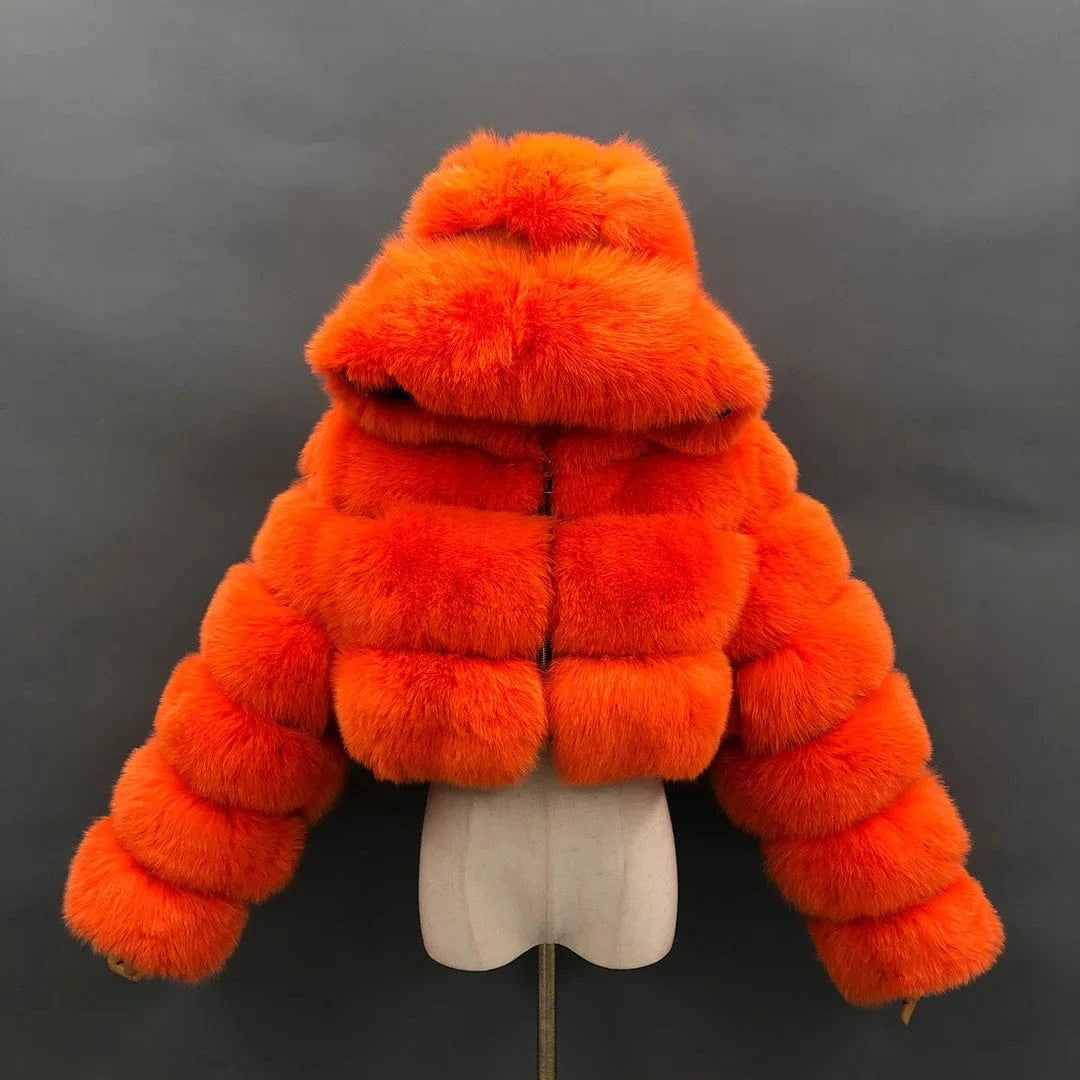 M / Orange Quick Shipping deep hood fox fur zipper women winter real fur coat wholesale