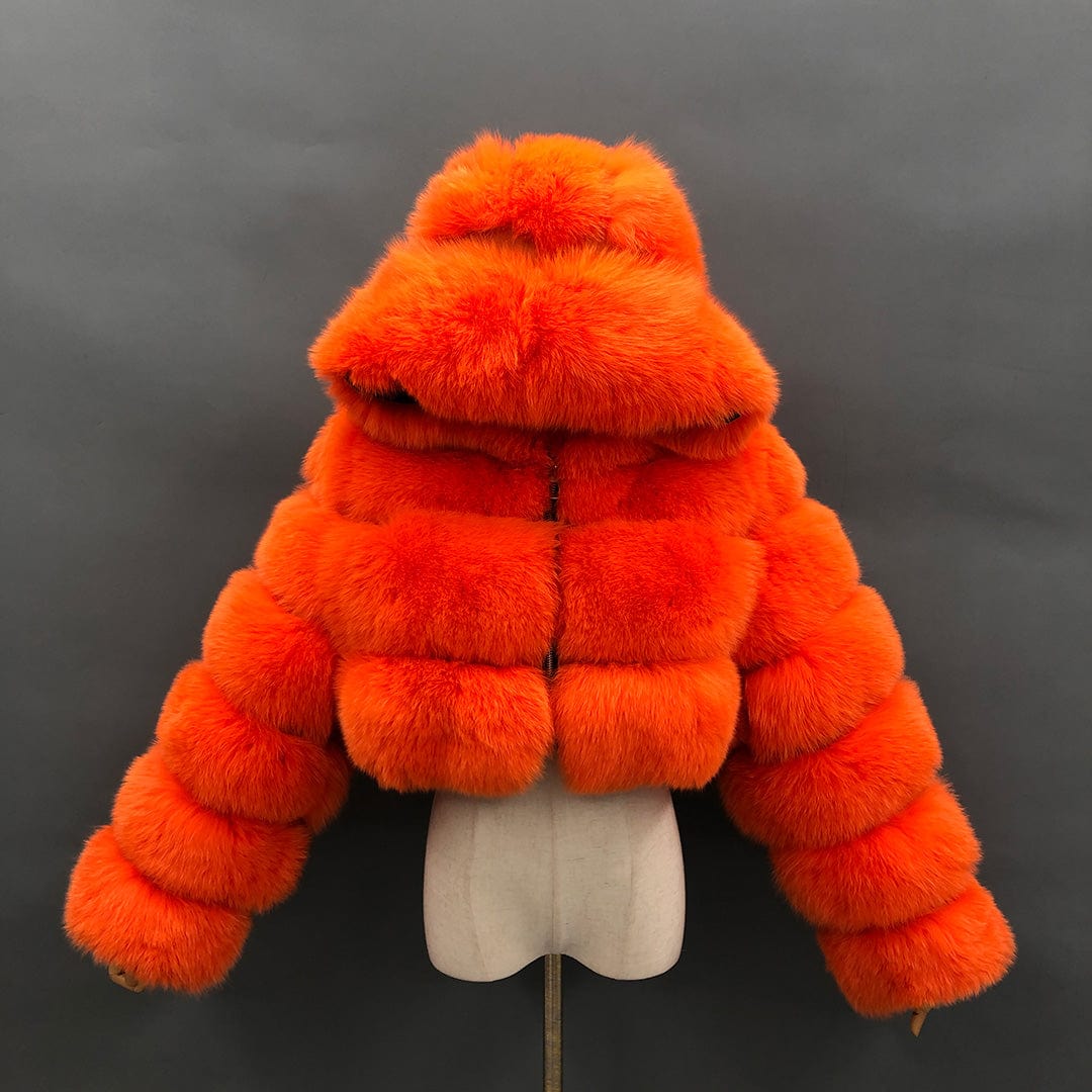 M / Orange Quick Shipping deep hood fox fur zipper women winter real fur coat wholesale