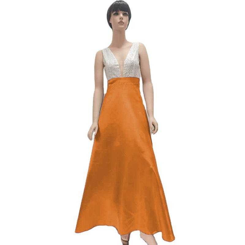 M / Orange YiXin Women Evening Dresses 2022 Sleeveless Maxi  Deep V Neck Sexy Sequin Dresses women Party
