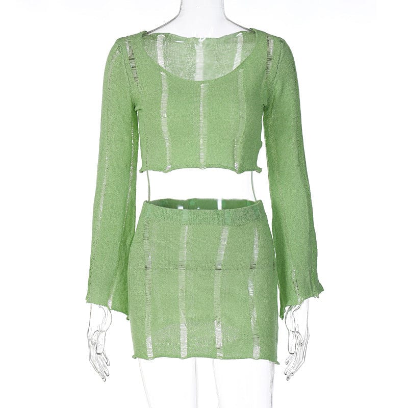 M / P02 New Arrivals Long Sleeve Bodycon Solid Cut Out Skirt Two Piece Set Two Piece Set Skirt Set 2 Piece Woman Clothes