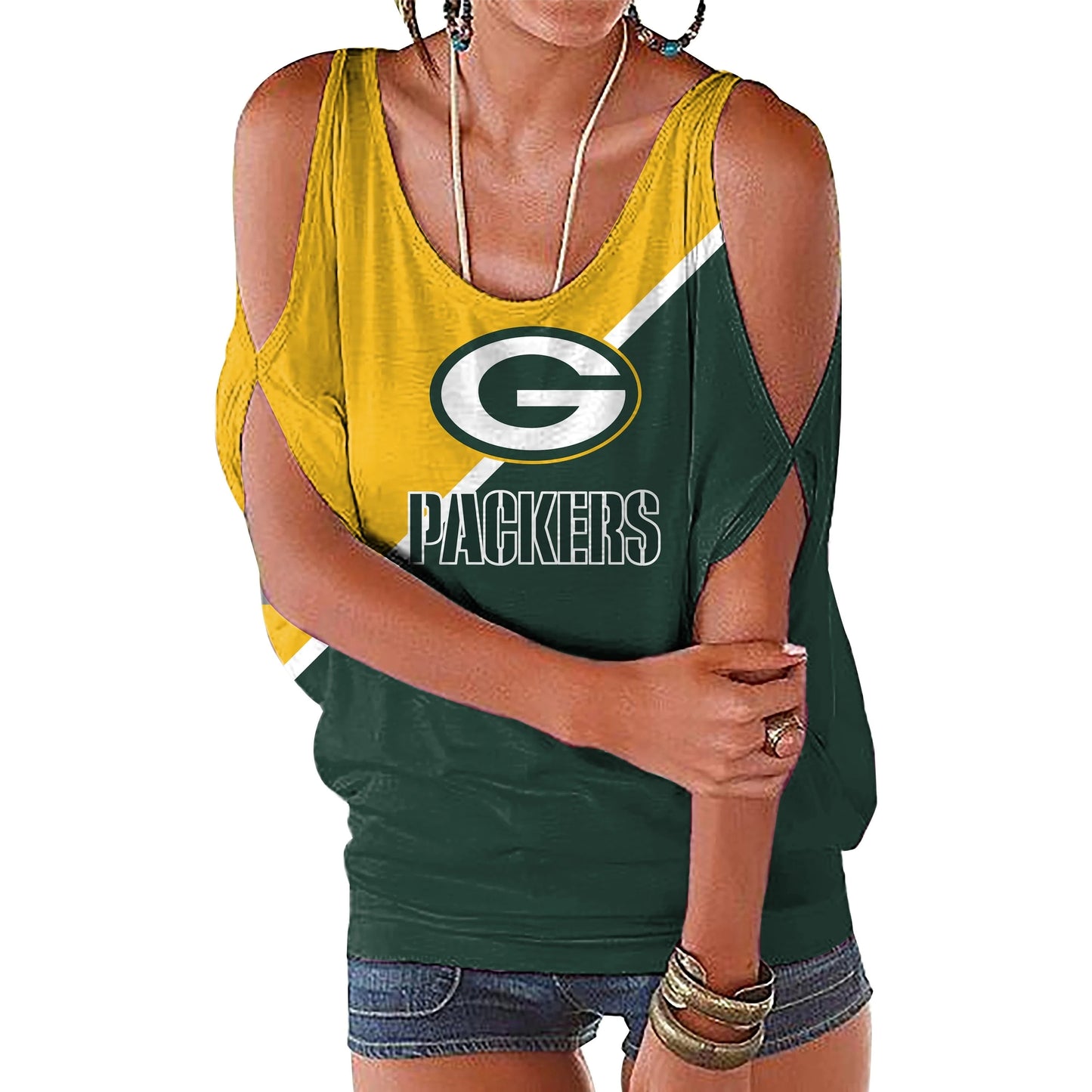 M / packers custom nfl polyester t shirt girl o neck short sleeve plain shirts ladies off shoulder plus size women's blouses & shirts
