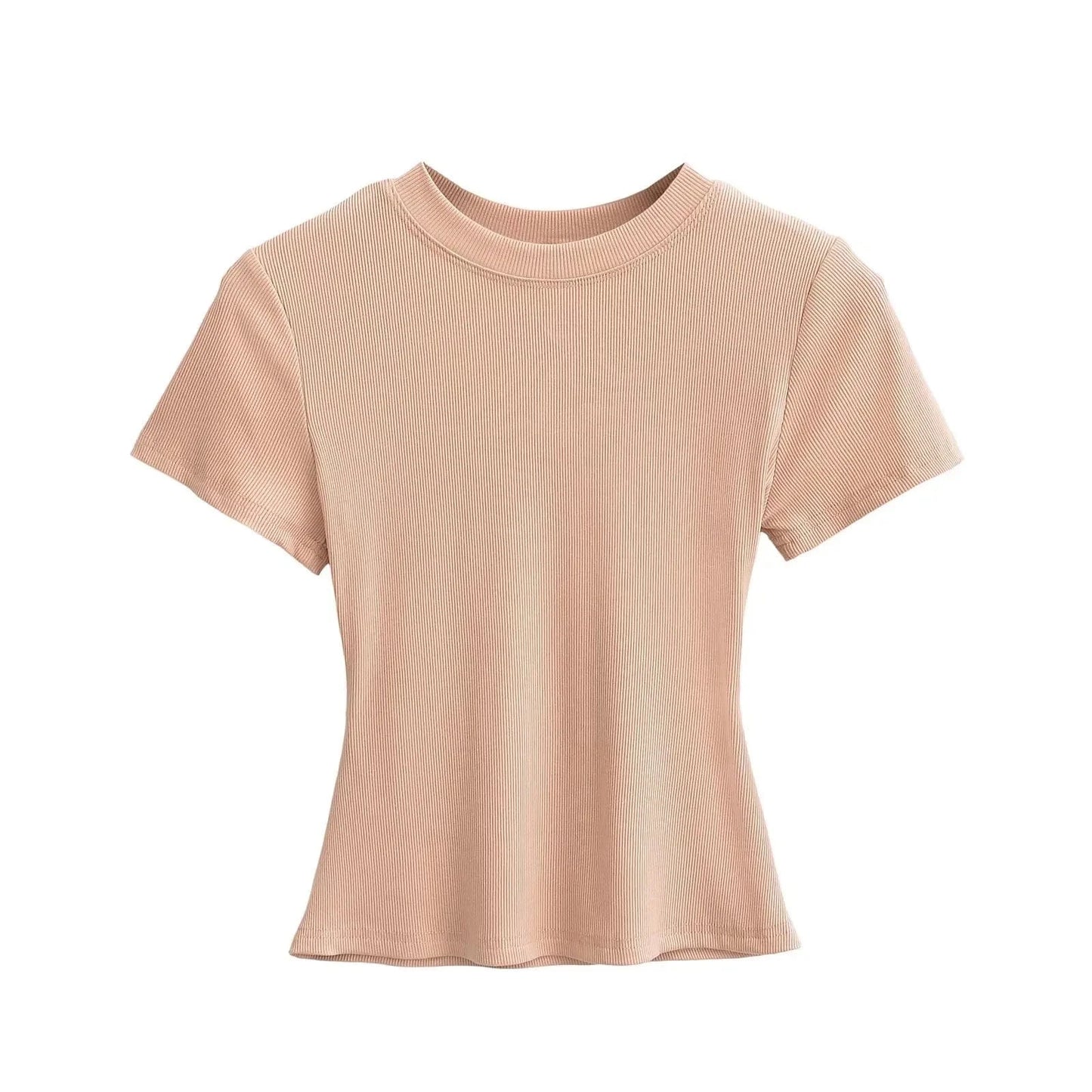 M / peach / Spandex / Cotton Casual T-Shirts Women Slim Fit Tees Female short Sleeve Top summer Ladies Solid Basic T-shirt cotton t shirt