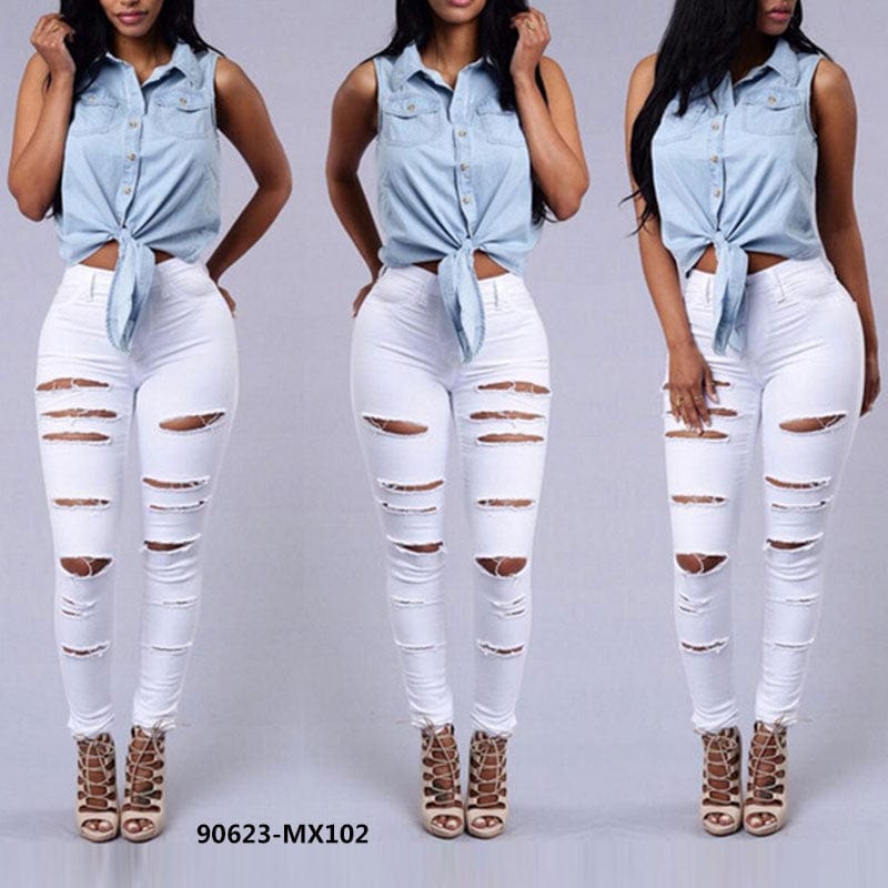 M / pic 2 90623-MX102 summer new look womens pencil ripped jeans