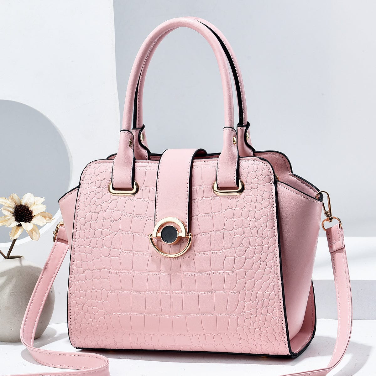 M / Pink 2022 Fashionable crocodile Mosaic commuting cross-body bag Leather shoulder bag large capacity woman bags wholesale handbags