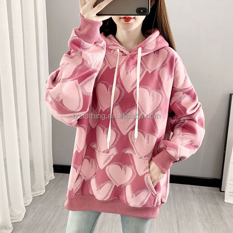 M / Pink 2022 New Fashion Women's Thickened Fleece Long Sleeve Love Casual Pullover Hoodie