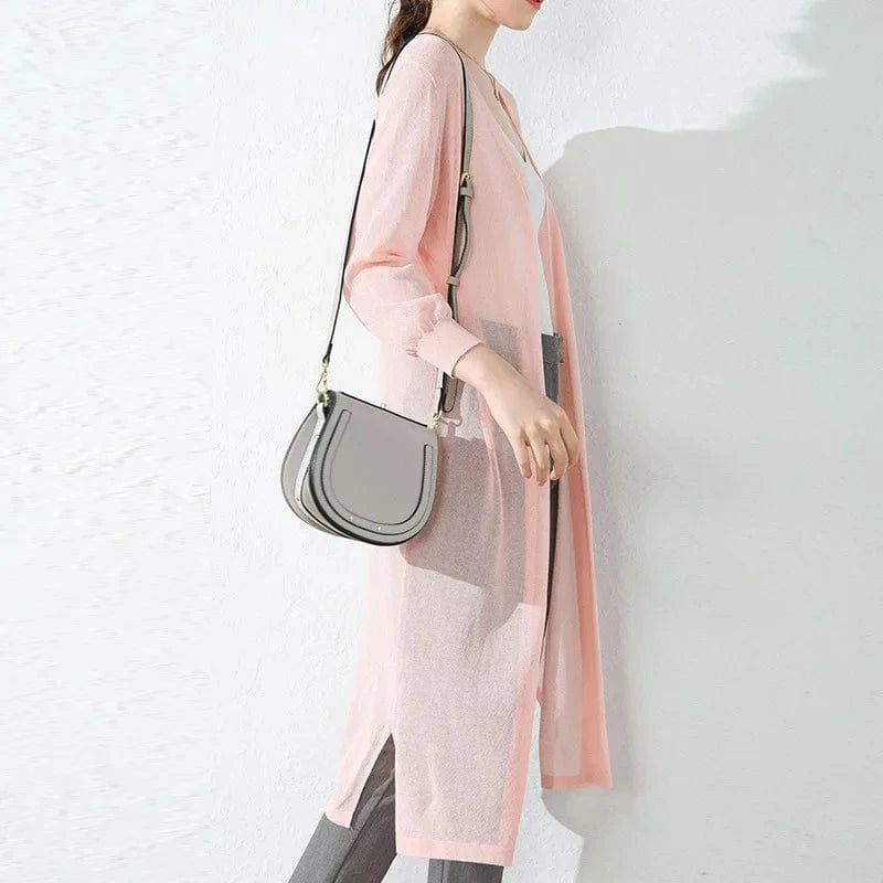 M / Pink 2023 Summer New Korean Thin Loose Women's Knitwear Ice Silk Knit Sun Protection Cardigan Jacket