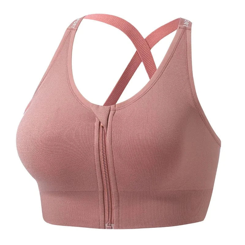 M / Pink Cross Letter Shoulder Straps Thread Fit Sujetador Deportivo Wireless Fitness Gym Yoga Bra Seamless Zipper Sports Bra For Womens