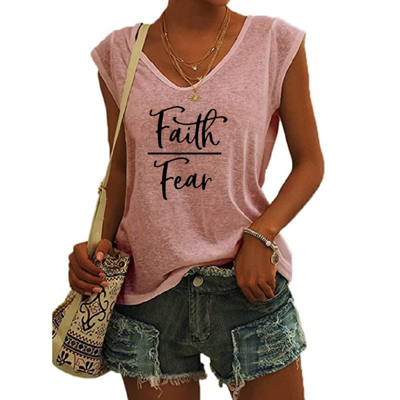 M / Pink Faith Over Feac shirts for women drop  t-shirts american clothing tshirts with tshirt custom logo printed y2k cotton shirt