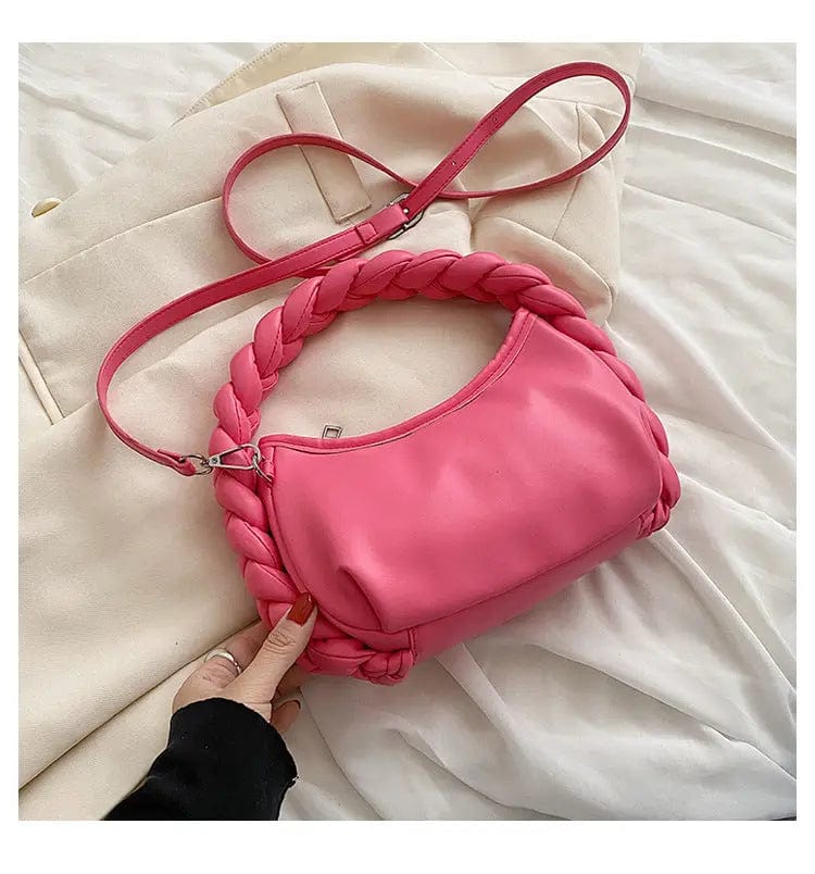 M / Pink Fashion High Quality PU Leather Woven Hand Bags Ladies Crossbody Purses and Handbags for Women Luxury