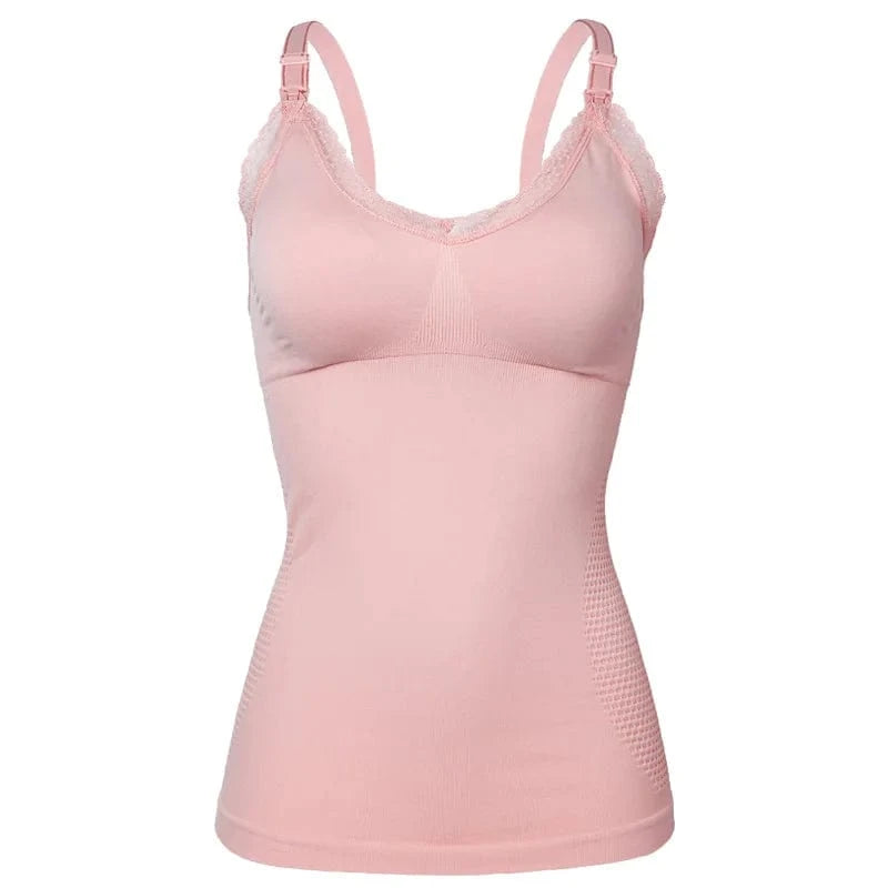 M / Pink Front Open Breastfeeding Vest Bra One Piece Seamless Wireless Lace Camisole Maternity Nursing Tank Top With Build-in For Womens