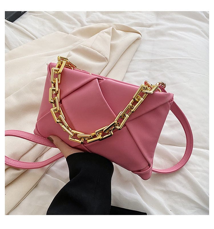 M / Pink Ins Trending Chain Ladies Hand Bags Crossbody Purses 2022 Fashion Woven Handbags for Women Luxury