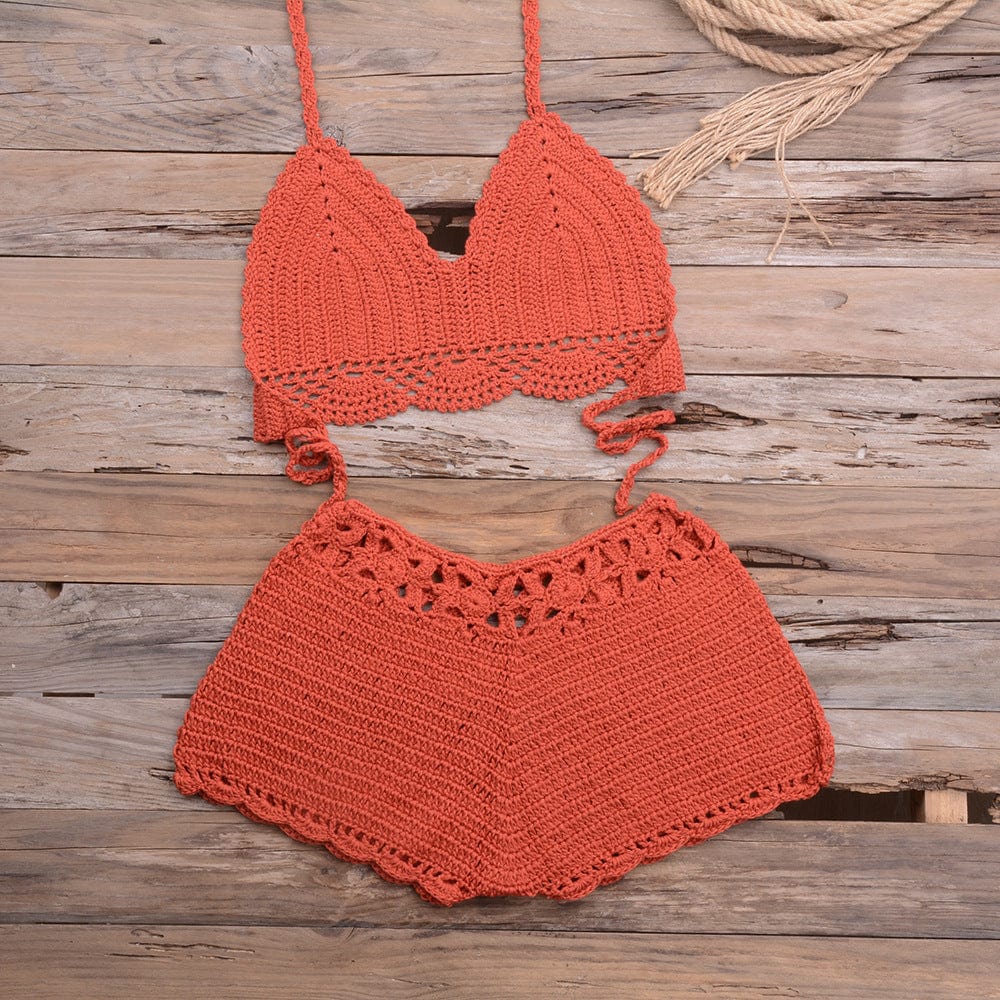 M / Pink-red STYZ-6906+5921 Fashion design crochet women's sexy hollow out bathing swimsuit eco friendly swimwear private label bikini
