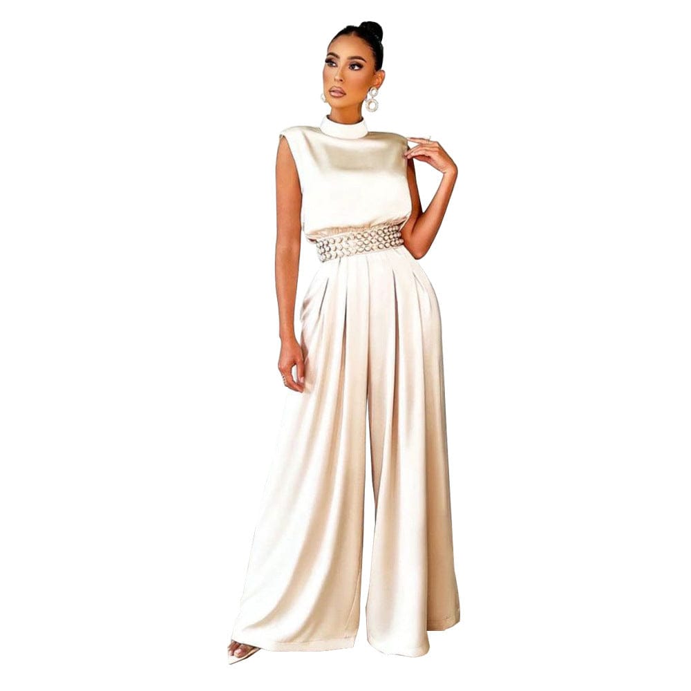 M / Pink Summer Hot Sale Fashion Sexy Solid Color Casual Loose Wide Leg jumpsuit Sleeveless Elegant Party Bodysuit Women Clothing