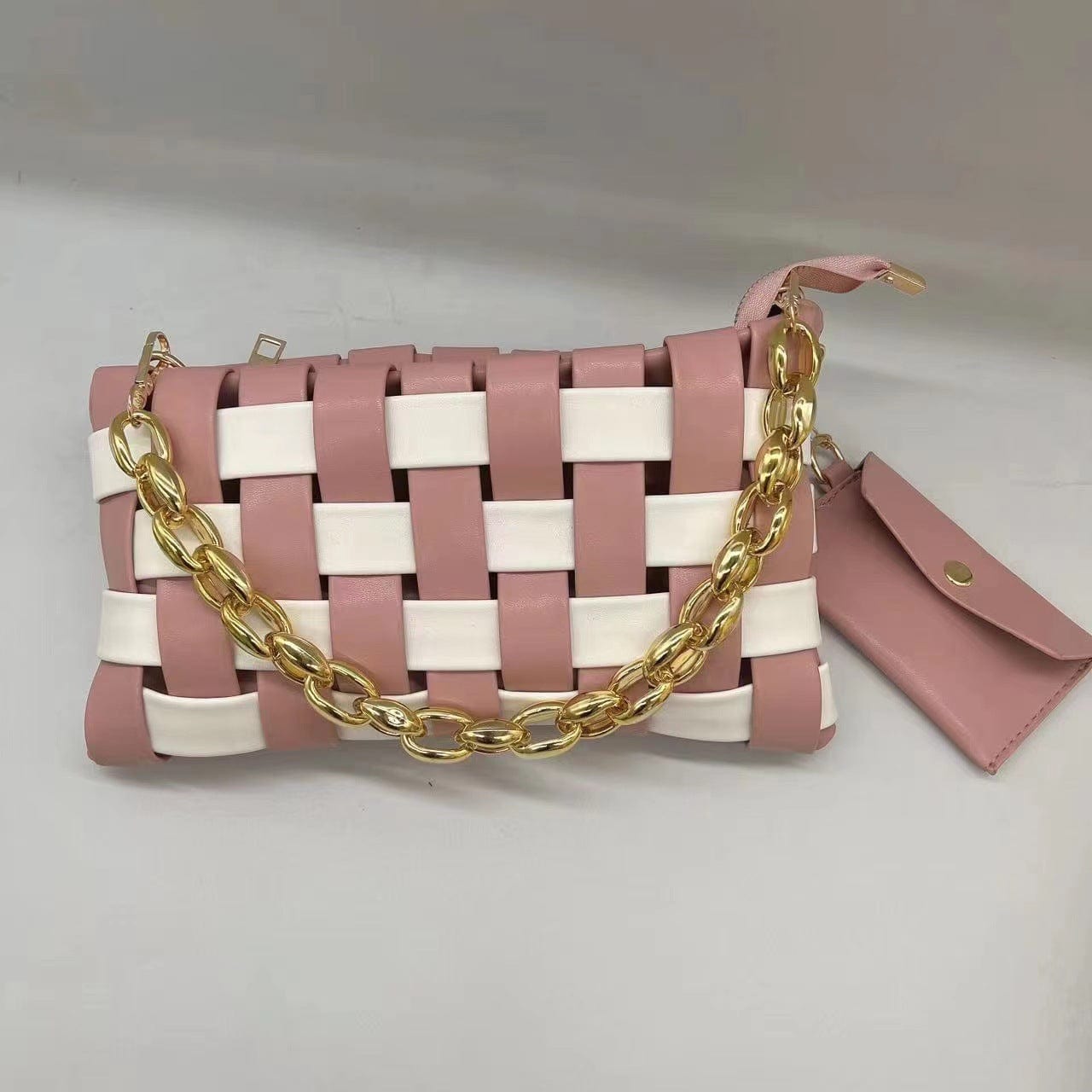 M / Pink Top Selling 2022 Bamboo Chain Hand Bags Women Handbags Ladies Shoulder Luxury Woven Purses Handbags