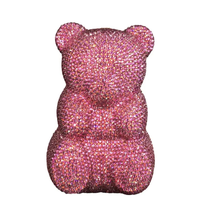 M / Pink Wholesales Handmade Bling Crystal Rhinestone Clutch Evening Bag for Formal Party Diamond Small Gummy Bear Clutch Dinner Purse