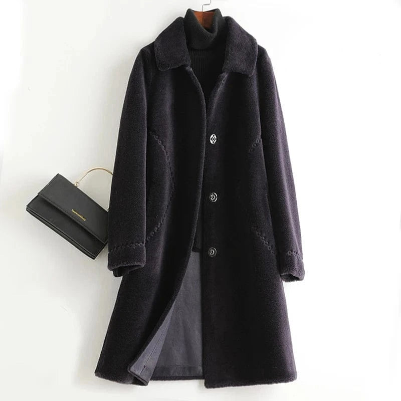 M / Purple A50052 Pudi women real wool fur coat jacket trench winter warm female sheep shearing over size parkar coats