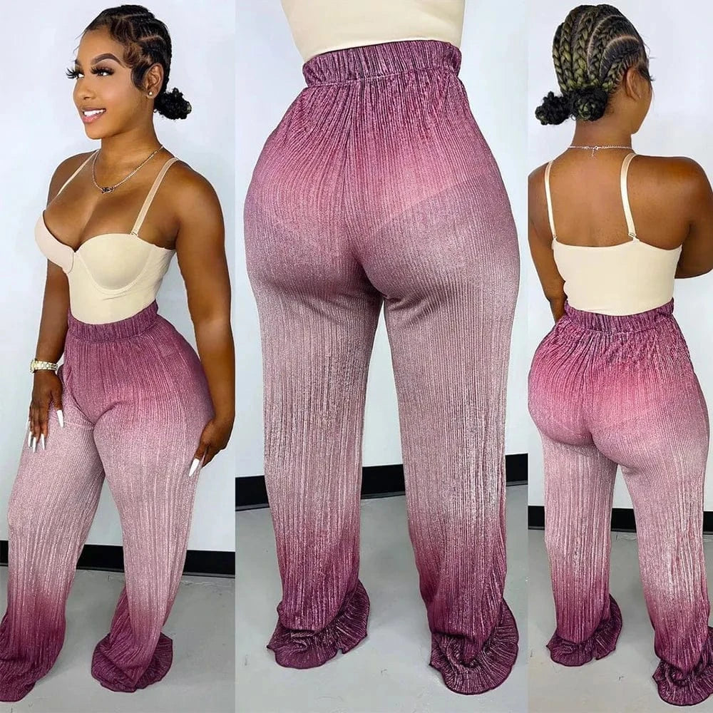 M / Purple Casual Glitter Bling Pants for Ladies Ombre Long Floor Bottom Women Flare Pants Girls Adult Wide Leg Shiny Pants