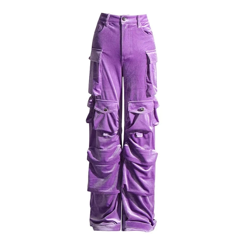 M / Purple CHICEVER Fashionable High Waist Spliced Button 2023 Winter Casual Pants For Women