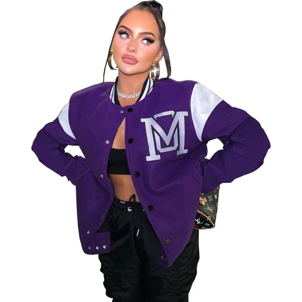 M / Purple Latex Jogging Jacket Cover Ladies Winter Woman Bomber Jacket and Coat Cotton Poly Activewear Baseball Jacket Women
