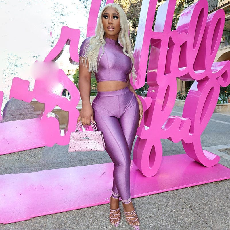 M / Purple Online shopping 2023 summer outfits short sleeve fitness gym sports 2 piece set women