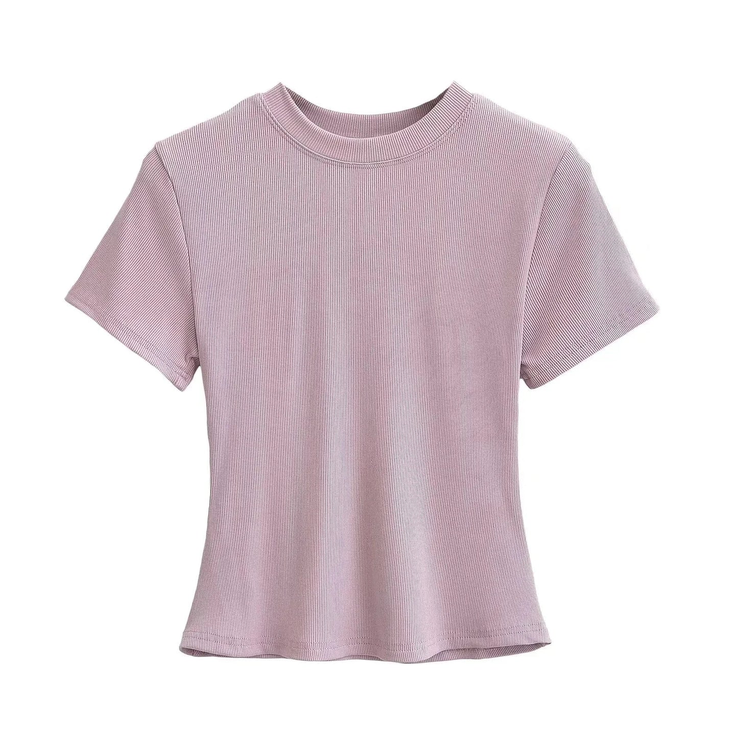 M / Purple / Spandex / Cotton Casual T-Shirts Women Slim Fit Tees Female short Sleeve Top summer Ladies Solid Basic T-shirt cotton t shirt
