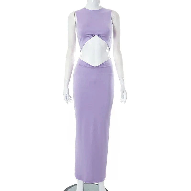 M / Purple Top Quality Fashion Sexy Sleeveless Cropped Vest Long Dress