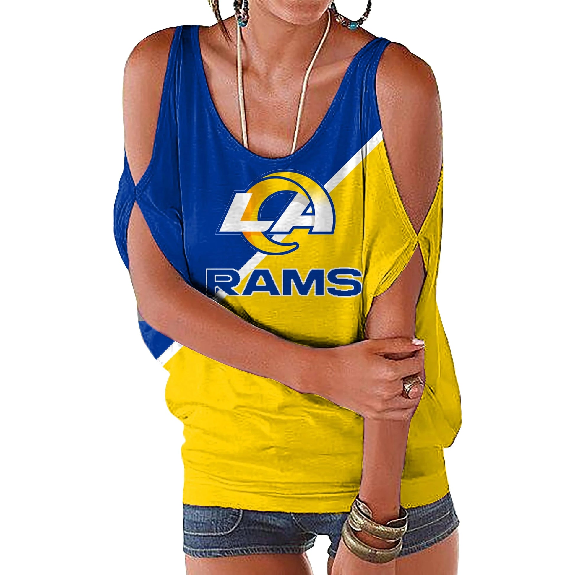 M / rams custom nfl polyester t shirt girl o neck short sleeve plain shirts ladies off shoulder plus size women's blouses & shirts
