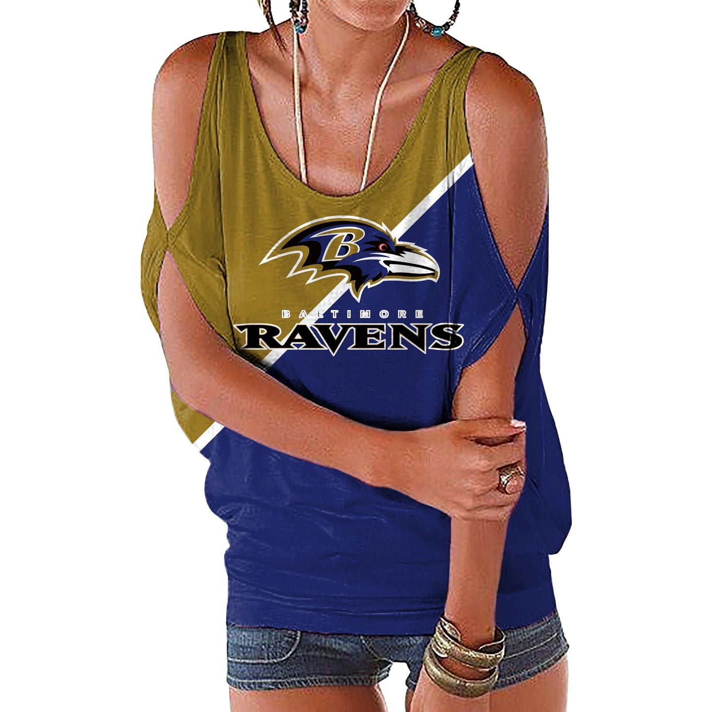 M / ravens custom nfl polyester t shirt girl o neck short sleeve plain shirts ladies off shoulder plus size women's blouses & shirts