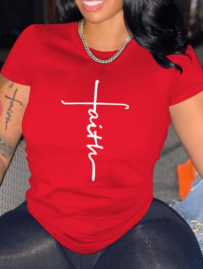 M / Red 2022 popular women causal short sleeve letter printed graphic t shirt