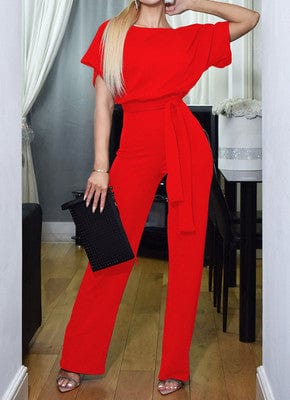 M / Red 7 colors 6 yards hot new summer fashion jumpsuit button short sleeve female jumpsuit