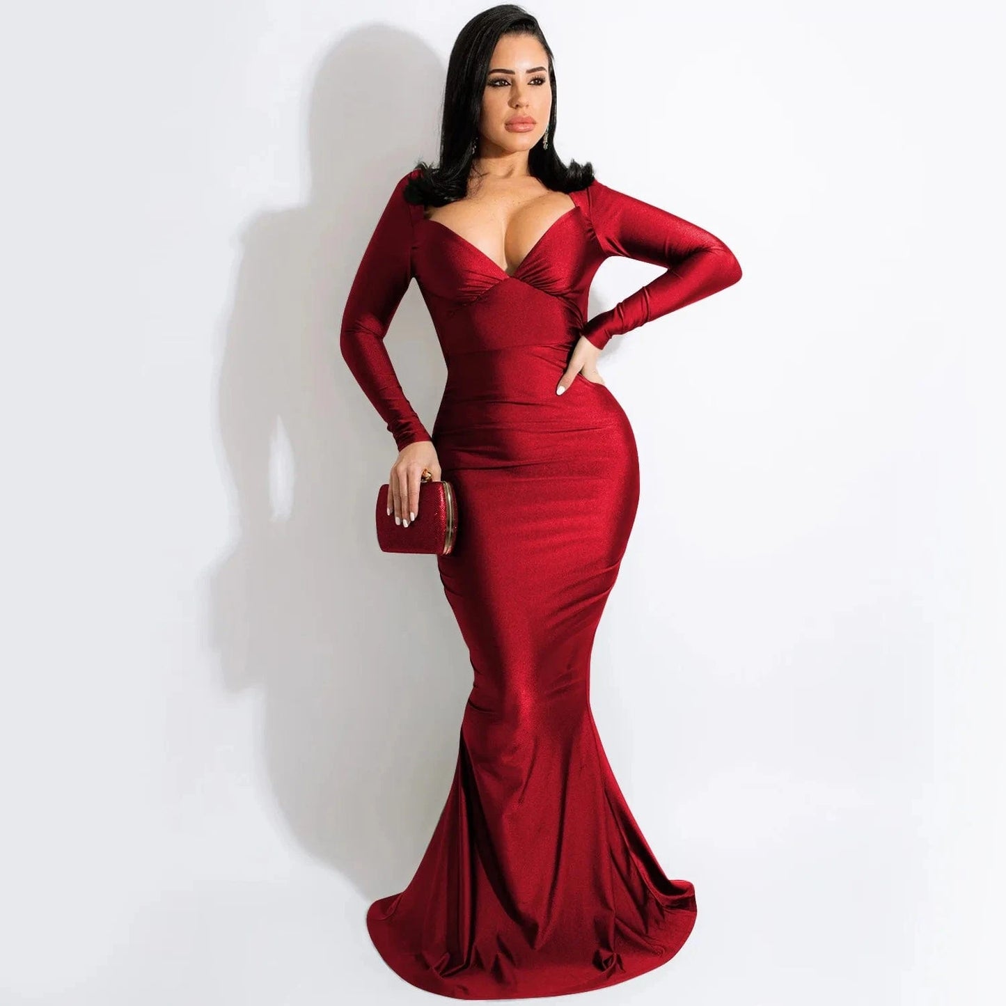 M / Red Autumn Spring Women Off Shoulder Backless V-neck Mermaid Floor-Length Dress Sexy Night Party Club Elegant Dresses 2022