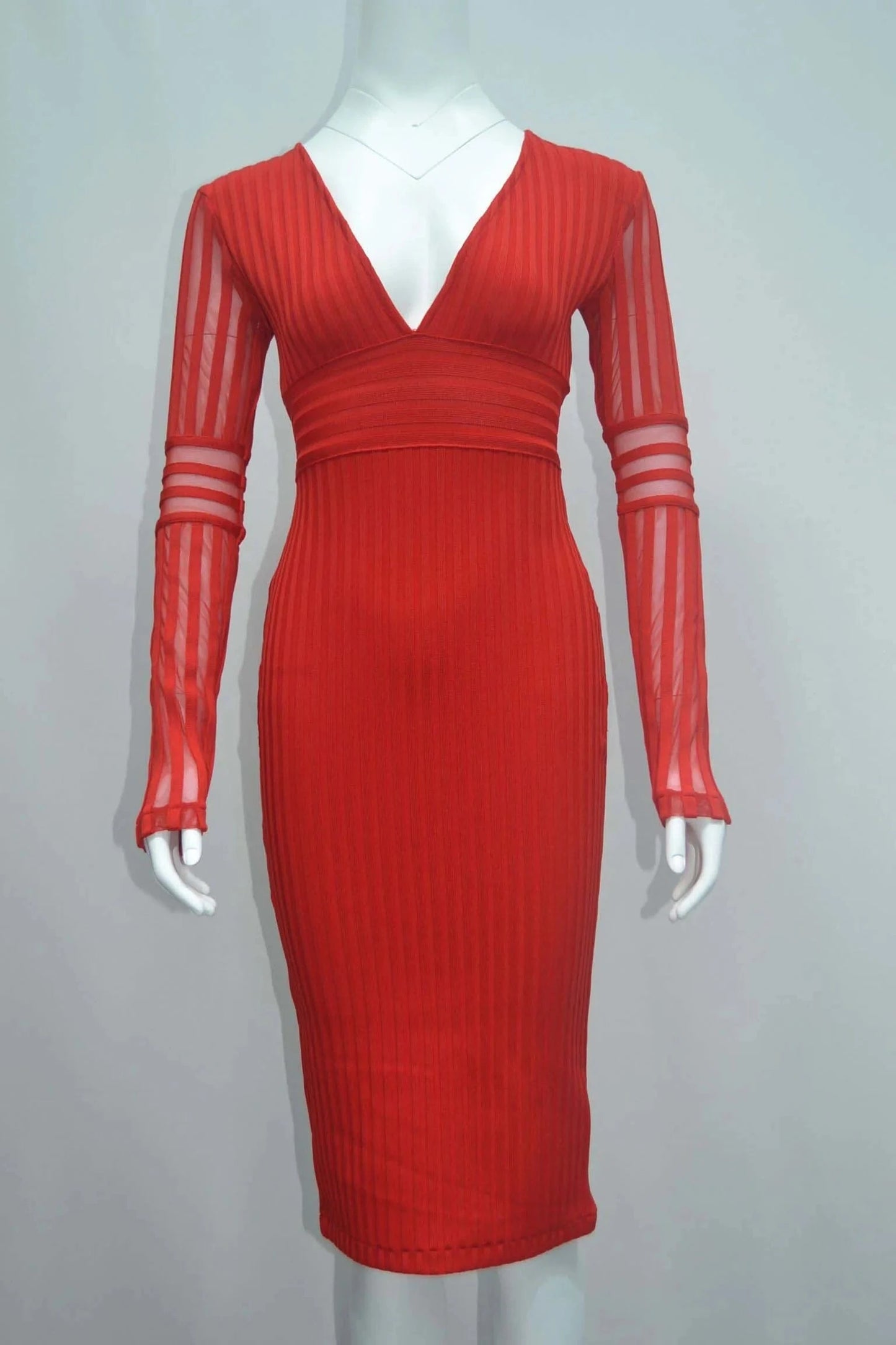 M / Red D8672 Ladies Stylish sexy v-neck long sleeve tight bandage dress white evening dress