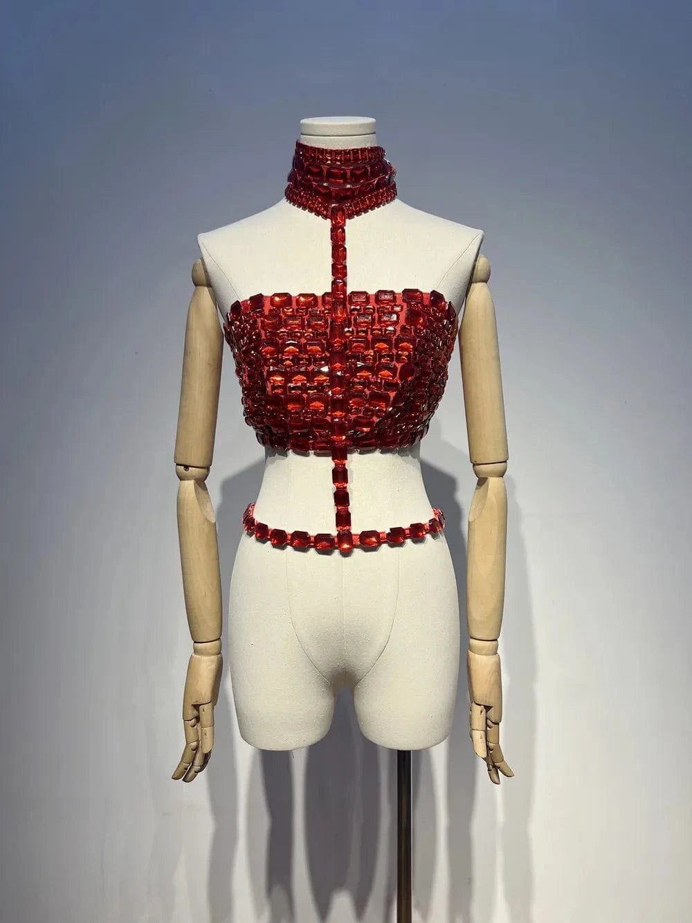 M / Red Fashion Hot Club Party Sexy Shiny Halter Vest Tank Top Silver Crystal Rhinestone Short Women's Crop Top