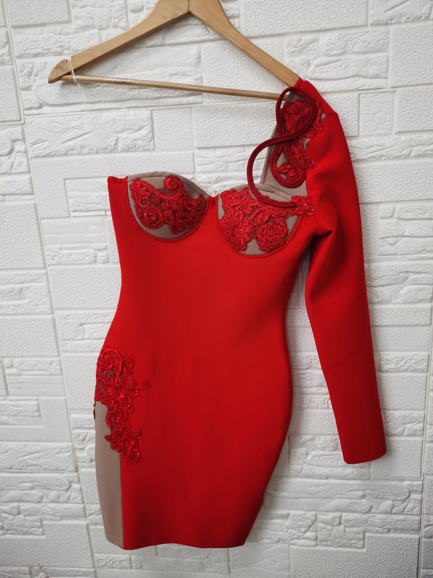 M / Red H1131 New Arrivals High Quality One Shoulder Bodycon Dresses Club Party Dress Sexy