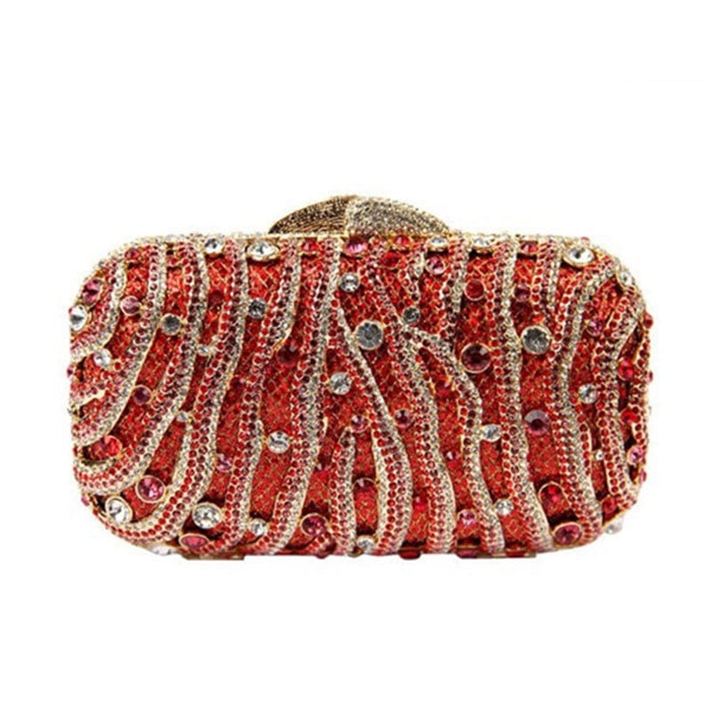 M / Red Ladies Rhinestones Evening Purse With Crystal Evening Clutch Bag Woman Wedding Party Dinner Dress Handbags