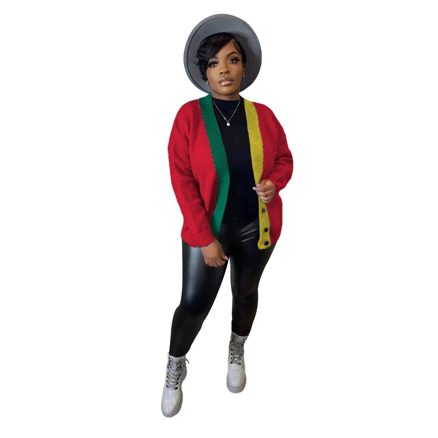 M / Red Ladies Trendy  Winter Womens Patchwork Knitted Coat 2022 Casual Cardigan Coats  for Autumn Women Clothing