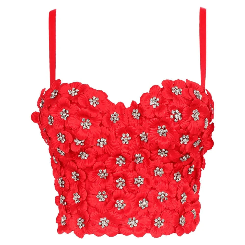M / Red Manufacturer Wholesale spot wholesale flowers rhinestone pink women's tights bustier top